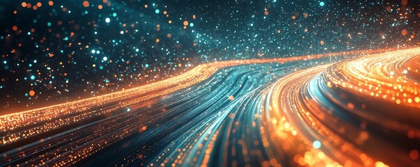 Poster - A dynamic image of an information highway, showcasing streams of light weaving together to represent the flow of data and information