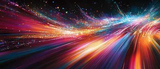Leinwandbilder - Abstract depiction of an information highway featuring vibrant streams of light flowing in multiple directions, illustrating rapid communication