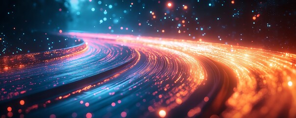 Poster - Abstract image of an information highway with cascading streams of light, highlighting the concept of a fastpaced digital landscape