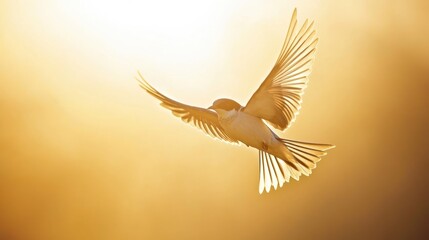 Wall Mural - A bird in flight against a golden sunset, showcasing beauty and freedom.