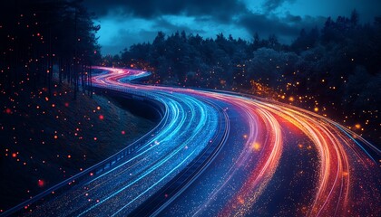 Aufkleber - Artistic representation of an information highway with flowing light streams, capturing the essence of connectivity and modern technology