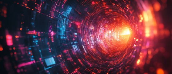 Fototapete - Creative background showcasing cyber technology innovation, incorporating futuristic graphics, coding elements, and digital connections