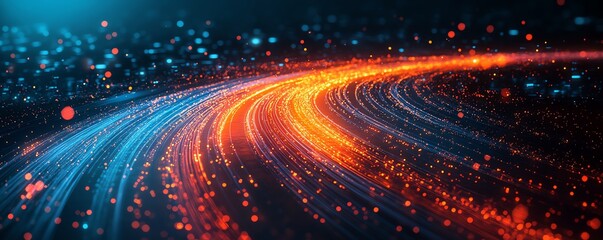 Poster - Illustration of an information highway filled with radiant streams of light, symbolizing the exchange of information and digital communication