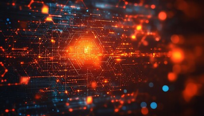 Poster - Stock image of a cyber technology landscape, showcasing innovative elements like AI, cybersecurity, and advanced data analytics