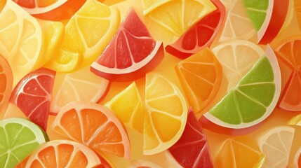 Canvas Print - A vibrant assortment of colorful fruit slices, resembling candies or gelatin treats.