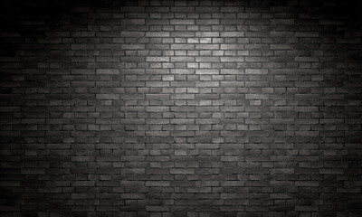 Wall Mural - spotlight shining on a black brick wall background