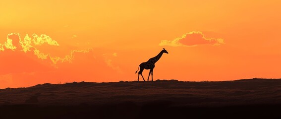 Sticker - A silhouette of a giraffe against a vibrant sunset sky.