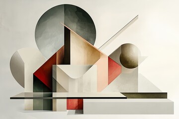 Poster - Abstract geometric composition featuring shapes and muted colors, showcasing artistic design in a minimalist style. Generative AI