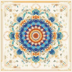 Poster - Creative Ramadan Kareem greeting card design featuring a large central mandala surrounded by soft pastel colors and decorative borders capturing the essence of the festive season