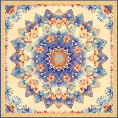 Poster - Creative Ramadan Kareem greeting card design featuring a large central mandala surrounded by soft pastel colors and decorative borders capturing the essence of the festive season