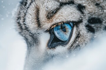 Poster - Close-up of a majestic tiger's eye in a snowy environment.