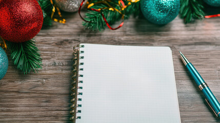 New goals written in a notebook surrounded by festive decorations.