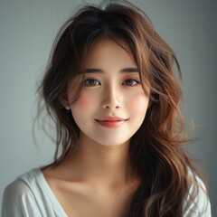 Poster - Beautiful Asian girl, smiling eyes, Brown Hair.