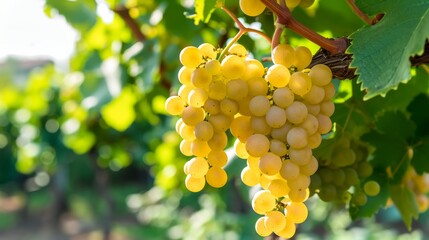 Glorious Harvest: Abundant Ripe White Grape Cultivar in the Summer Garden -