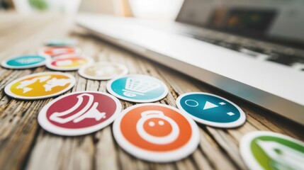 Colorful App Icons on a Wooden Table