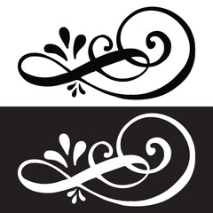 Poster - Hand Drawn Calligraphic Floral Spring Flourish Design Elements in style isolated on white background. Calligraphy and lettering Vector illustration isolated on white and black background. EPS 10