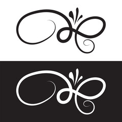 Poster - Hand Drawn Calligraphic Floral Spring Flourish Design Elements in style isolated on white background. Calligraphy and lettering Vector illustration isolated on white and black background. EPS 10