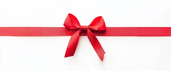 Aufkleber - Isolated against a transparent background, a large red ribbon bow is centered on a straight piece of ribbon, which could be used for a birthday or Christmas banner