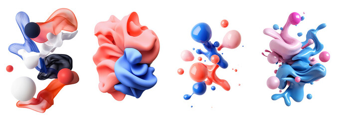 Poster - Fluid Illustration in Pink Coral Salmon Blue Abstract Liquid Isolate Neon