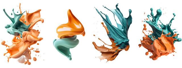 Aufkleber - The color orange, turquoise, and cyan is an Abstract Paint Stroke Fluid Liquid isolated from the background