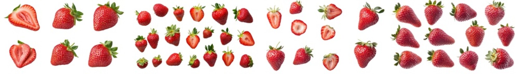 Poster - Fresh red strawberry cut out isolated on white background. With clipping path. Summer delicious sweet berry organic fruit, food, diet, vitamins, creative layout.