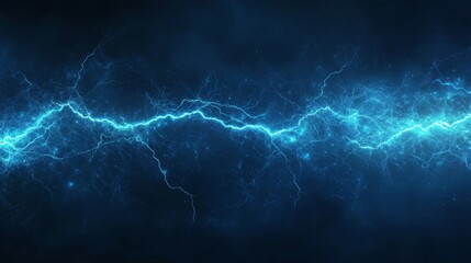 Poster - Blue electric or magic thunderbolt impact, crack, and wizard energy flash. Thunderbolt striking the ground.