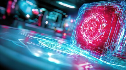 Poster - Futuristic glowing cube with holographic interface