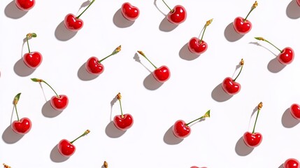 Poster - Fresh cherry berry pattern from flat view isolated on white background, summer fruit for refreshment.