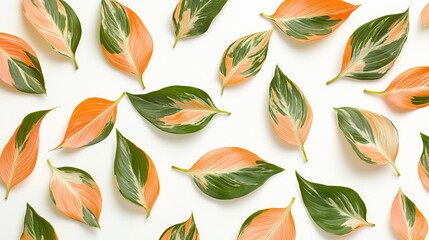 Poster - A flat lay view of Sliced Oranges with green leaves and a summer fruit for refreshment. Fruit for refreshment in the summer.