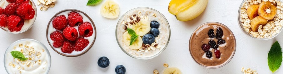 Poster - A flat lay of smoothie fruit in glass isolated on a white background, suitable for summer holidays.