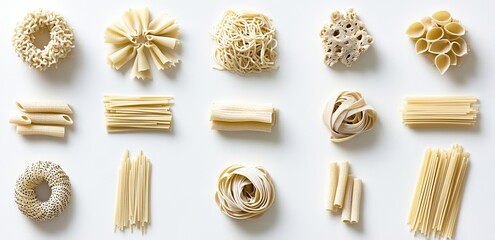 Aufkleber - Itan Cuisine, Pasta Design, or Food Recipes with Italian Pasta Shapes, including Spaghetti, Penne, Rigatoni, and Fusilli, isolated on transparent background