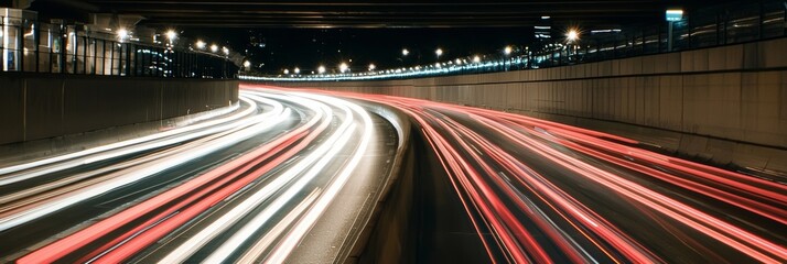 Poster - Photograph depicting streaks of yellow and white lights in motion, symbolizing speed, technology, and futuristic concepts.