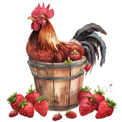 Beautiful Rooster Watercolor Clipart, Farm Animal Colored Design for Your Corporate and Business Graphic Resource or Creative Project, Ai Generative