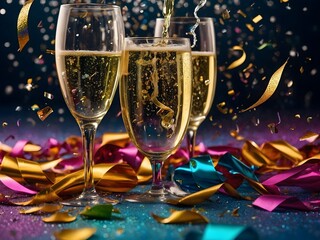 A joyful celebration with sparkling wine glasses and vibrant decor for all to enjoy