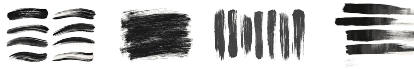 Aufkleber - Black striped brush strokes. Ink stripes on white background. Line design elements. Modern illustration.