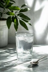 Canvas Print - Refreshing glass of ice water surrounded by vibrant greenery in a natural setting