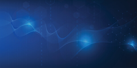 Leinwandbilder - blue abstract background with flowing digital wave pattern and light effects.