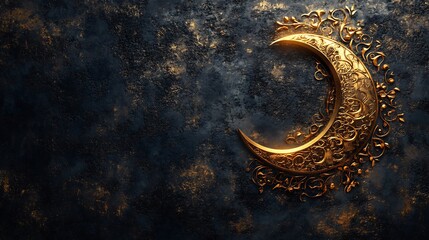 Poster - luxurious ramadan kareem design featuring a shimmering gold moon surrounded by abstract islamic elem