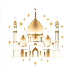 Poster - minimalist golden mosque icon celebrating ramadan kareem placed against a crisp white background rep