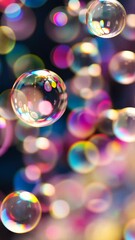 Poster - Colorful soap bubbles floating in blurred background