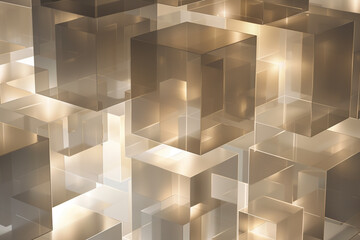 Poster - abstract background 3d wallpaper  with translucent geometric cubes and soft lighting.