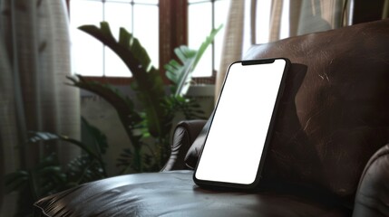 Wall Mural - Smartphone on a Leather Armchair