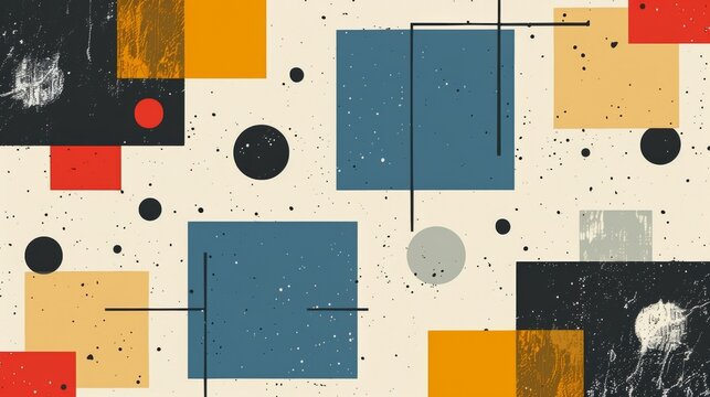 A clean and minimalistic geometric design with Scandinavian colors, using abstract shapes like rectangles and circles
