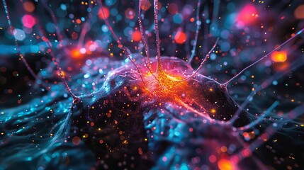 A close-up of brain cells in action, illustrating synaptic activity and neural communication