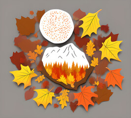 Colorful autumn maple leaves scattered on the ground clipart illustration of traditional autumn leaves for postcards.generative ai