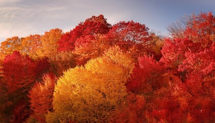 Aufkleber - Close-Up of Vibrant Autumn Leaves in Rich Hues of Red, Orange, and Yellow Overlapping in a Warm, Textured Composition. Ideal for Seasonal Decor, Fall Themed Backgrounds, and Nature Inspired Designs