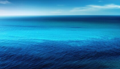Poster - Vivid Ocean Gradient. Turquoise and Deep Blue Sea Waters Converge under a Clear Horizon. Perfect for Coastal Tranquility Concepts, Nature Scenes, or Oceanic Travel Destinations