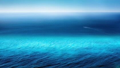 Poster - Vivid Ocean Gradient. Turquoise and Deep Blue Sea Waters Converge under a Clear Horizon. Perfect for Coastal Tranquility Concepts, Nature Scenes, or Oceanic Travel Destinations