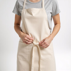 Woman wearing beige apron mockup