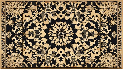 Poster - Rich vector ornamental pattern with complex tessellations and geometric designs in earthy tones creating a captivating background suitable for Ramadanthemed artwork displayed on a swatch panel